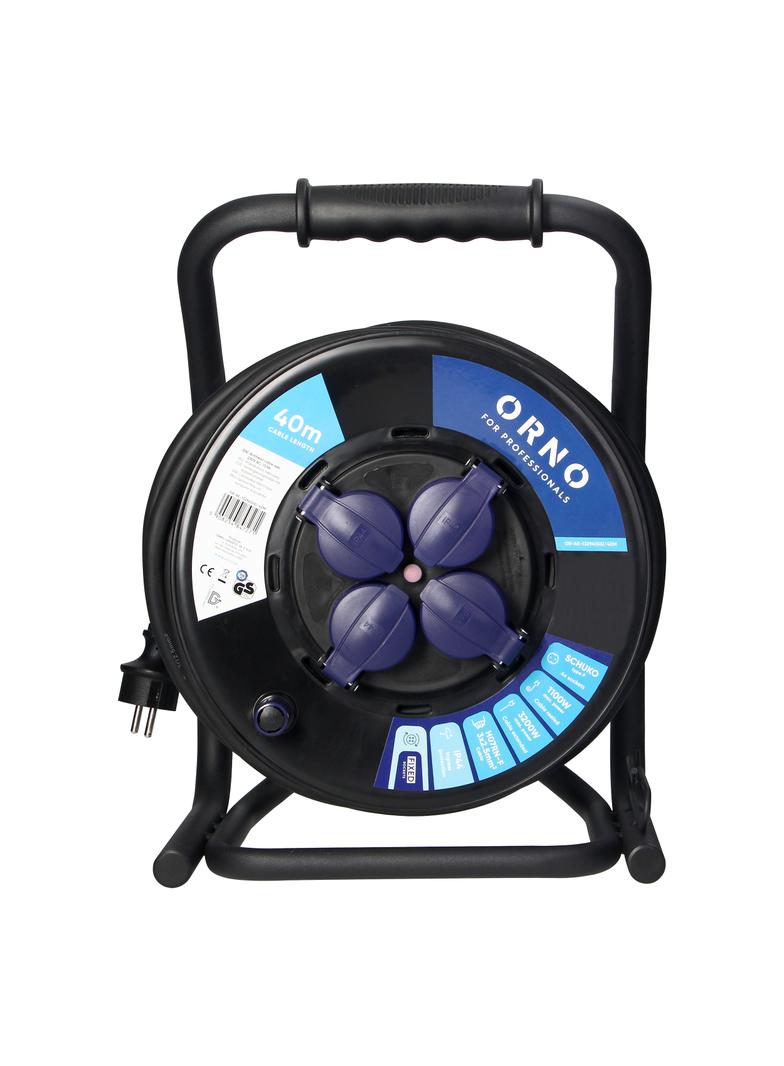 Przedłużacz bębnowy profesjonalny IP44, 4 gniazda 2P+Z (Schuko), kabel gumowy olejoodporny, H07RN-F