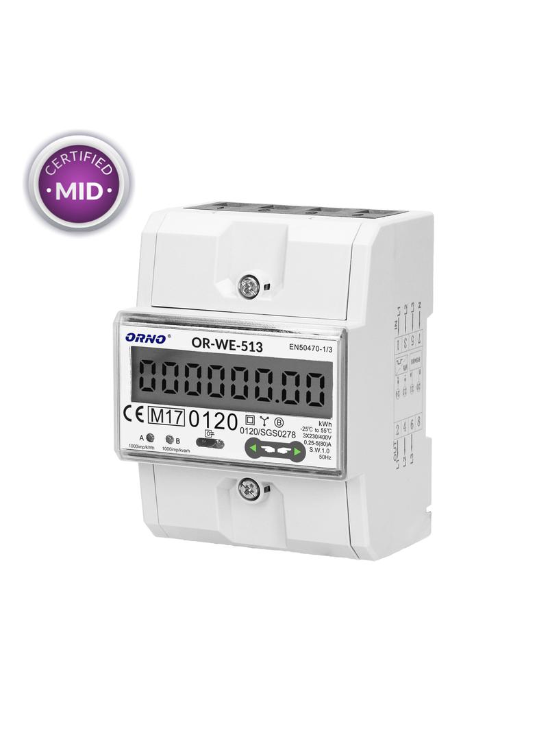 3-fazowy licznik energii elektrycznej 80A MID 3 moduły DIN TH-35mm OR-WE-513 ORNO