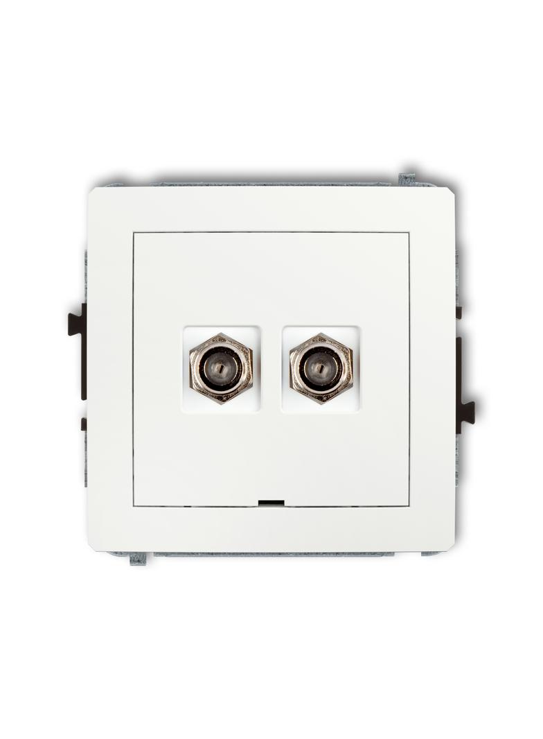 DECO Mechanizm gniazda antenowego podwójnego typu F (SAT) niklowany, bez pola opisowego biały mat