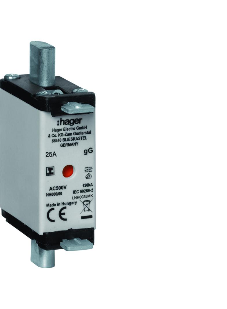 Wkładka bezp. nożowa NH000 wsk.podw. uchwyt izol. gG 25A 500VAC LNH0025MK HAGER