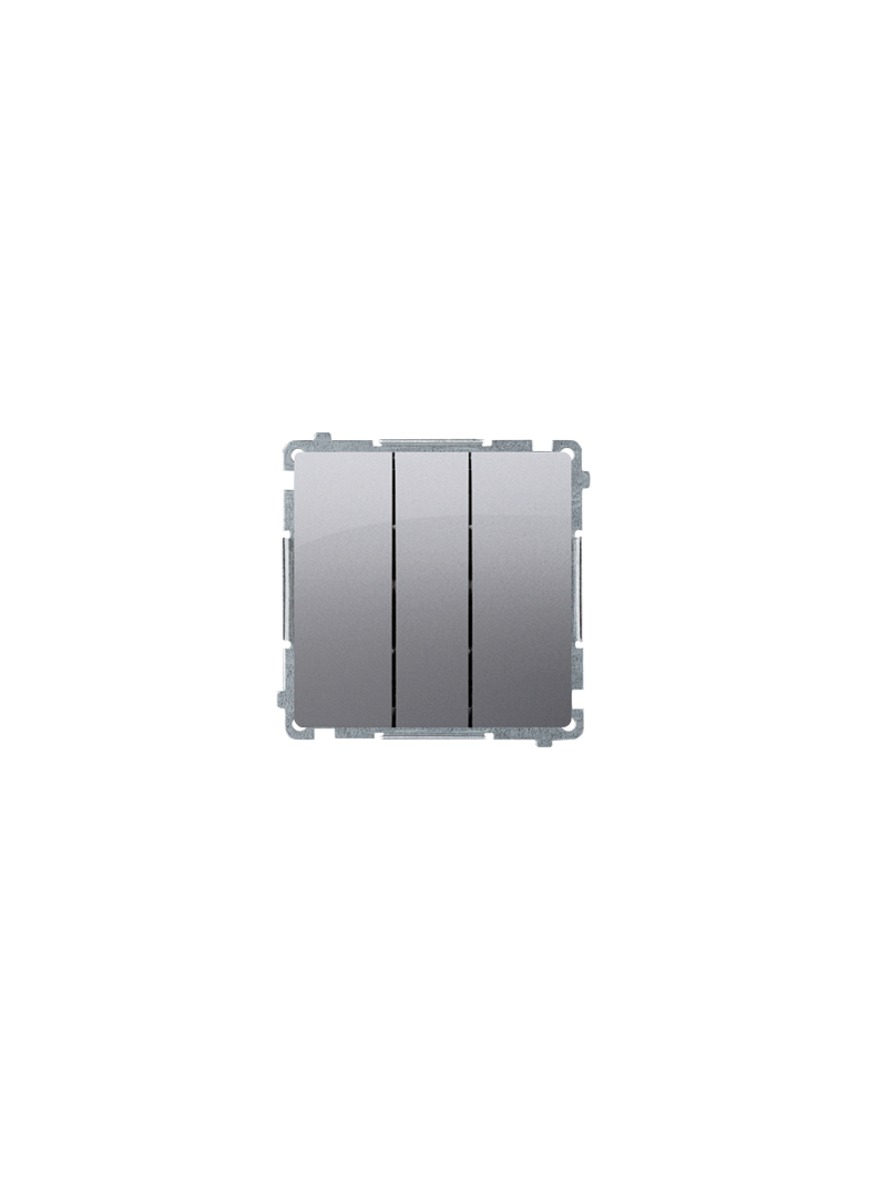 Simon Basic Przycisk potrójny z podświetleniem LED 10A 250V szybkozłączka stal inox BMP31L.01/21 KONTAKT