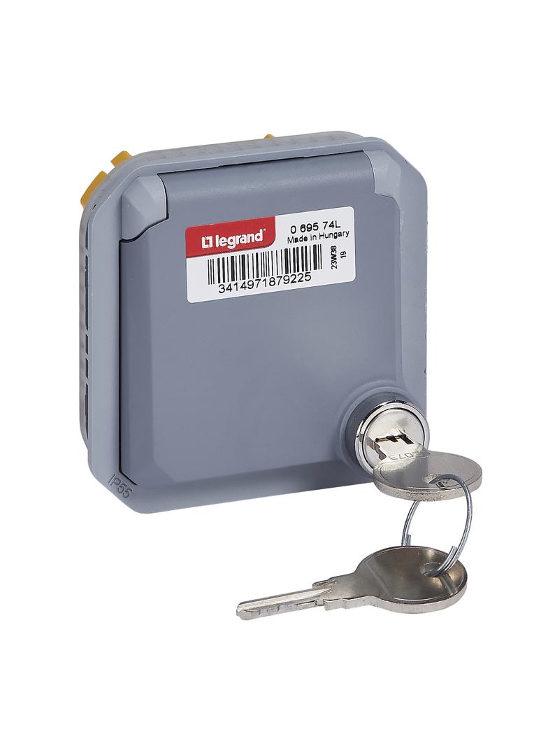 NOWE PLEXO - GN. SCHUKO 2P+Z NA KLUCZ ZACISKI AUTO MECHANIZM 16A-250V SZARE 069574L LEGRAND