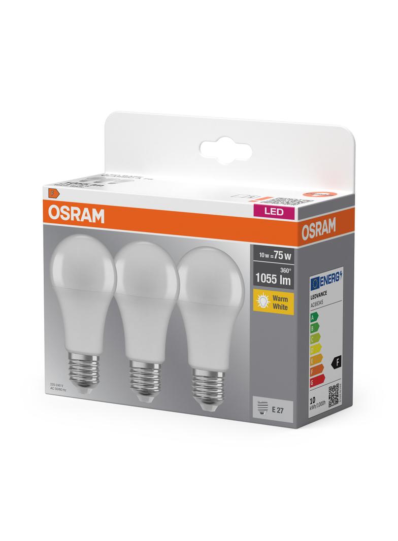 Żarówka LED x3 A60 E27 10W = 75W 1055lm 2700K Ciepła 150° BASE Osram
