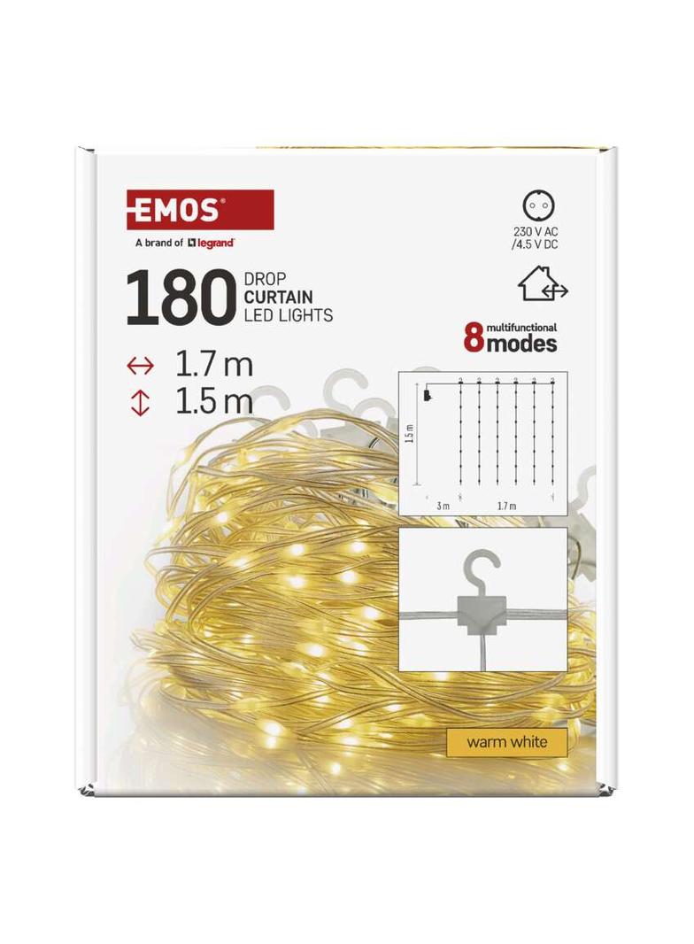 Lampki świąteczne 180 LED nano kurtyna 1,7x1,5m ciepła biel 8 programów IP44 D3EW02 EMOS