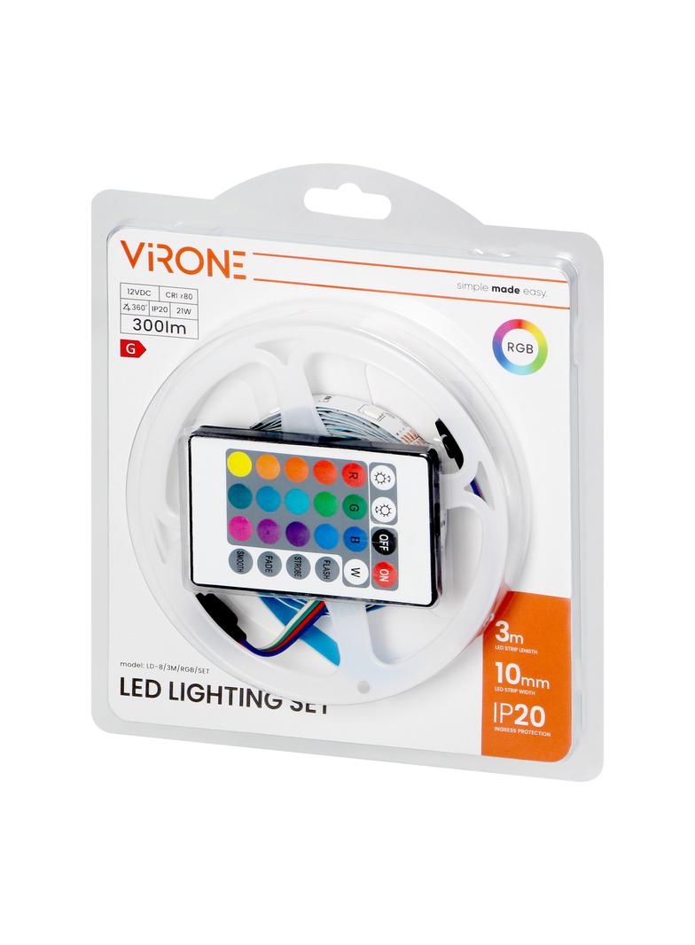 Zestaw taśma LED 12V 5050 100 30L 7.2W/m IP20 RGB 3m +Sterownik RGB +Zasilacz 12V LD-8/3M/RGB/SET ORNO