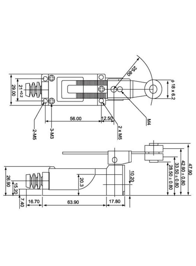 ŁĄCZNIK KRAŃCOWY (METAL / TWORZYWO) REGULOWANA DŹWIGNIA Z ROLKĄ