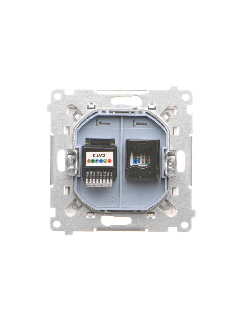 Simon 55 Gniazdo komputerowe RJ45 kategoria 5e + telefoniczne RJ12 Biały mat T5F.01/111 KONTAKT