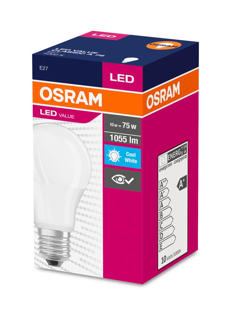 Żarówka LED A75 E27 10W = 75W 1055lm 4000K Neutralna 200° VALUE CLASSIC Osram