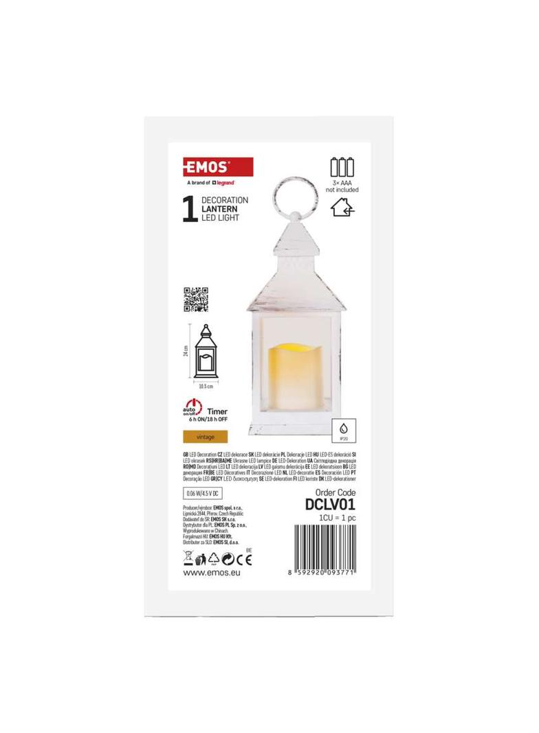 Lampion 1 LED świeczka biały 24 cm 3x AAA, vintage, IP20, timer DCLV01 EMOS