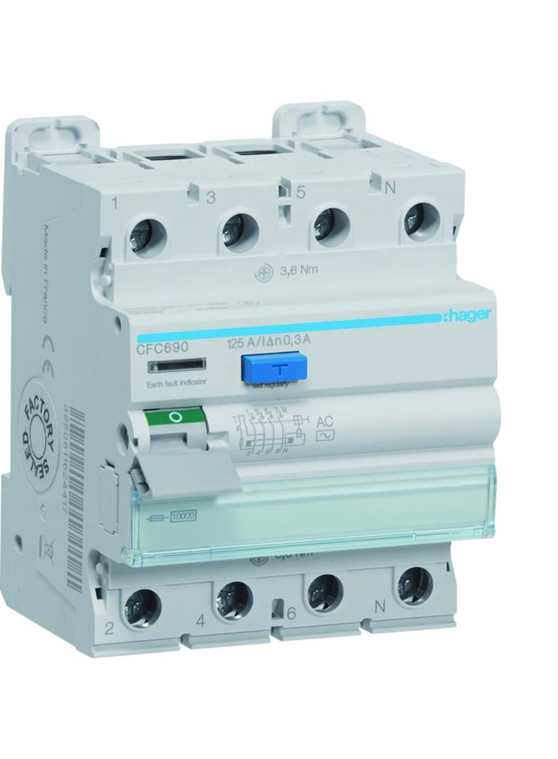 RCCB Wyłącznik różnicowoprądowy 3P+N 125A 300mA 10kA AC CFC690 HAGER
