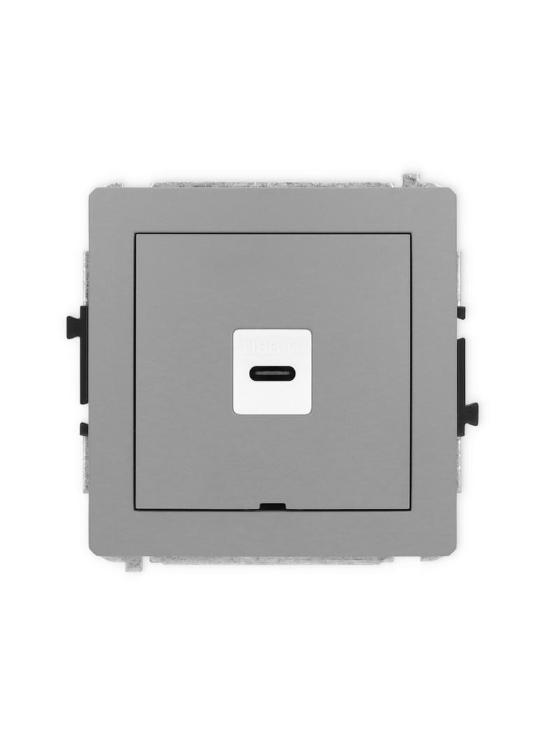 DECO Mechanizm gniazda pojedynczego 1xUSB C-C, bez pola opisowego szary mat