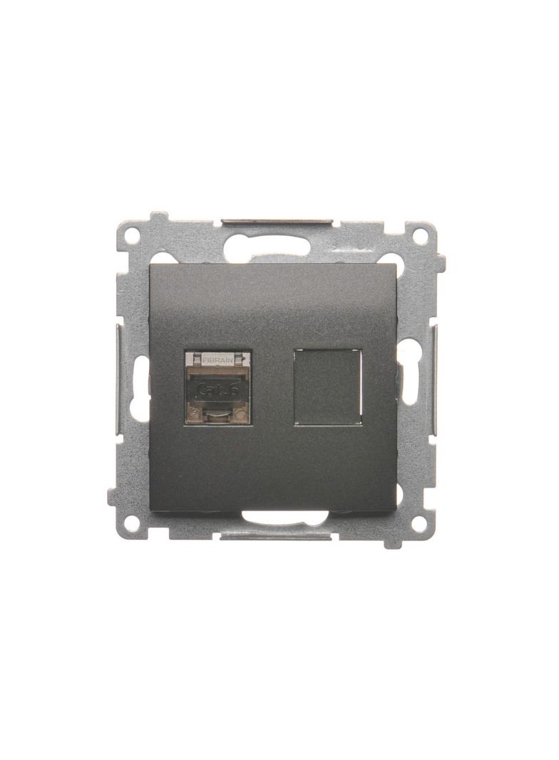 Simon 54 Gniazdo komputerowe pojedyncze RJ45 kategoria 6 ekranowane z przesłoną przeciwkurzową antra