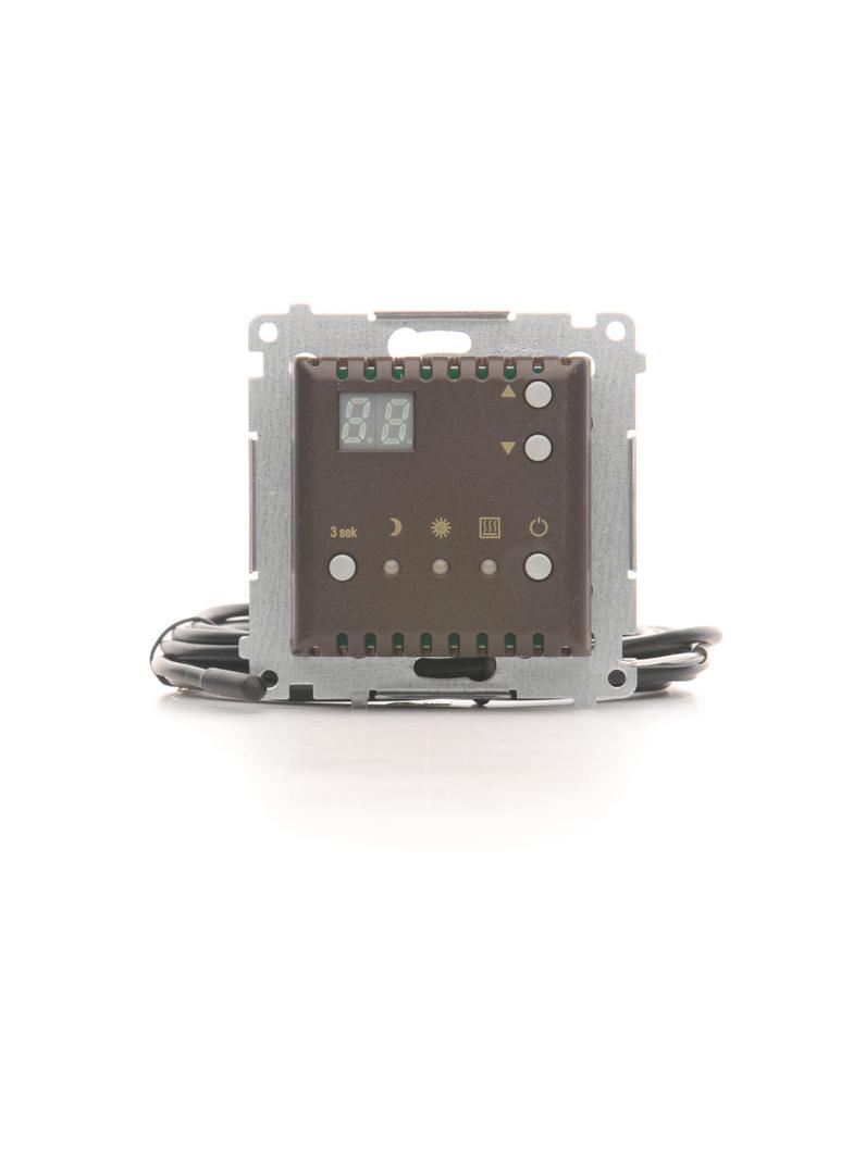 Simon 54 Regulator temperatury z wyświetlaczem z czujnikiem zewnętrznym 16(2) A 230V brąz mat *W komplecie czujnik zewnętrzny (sonda) DTRNSZ.01/46 KONTAKT
