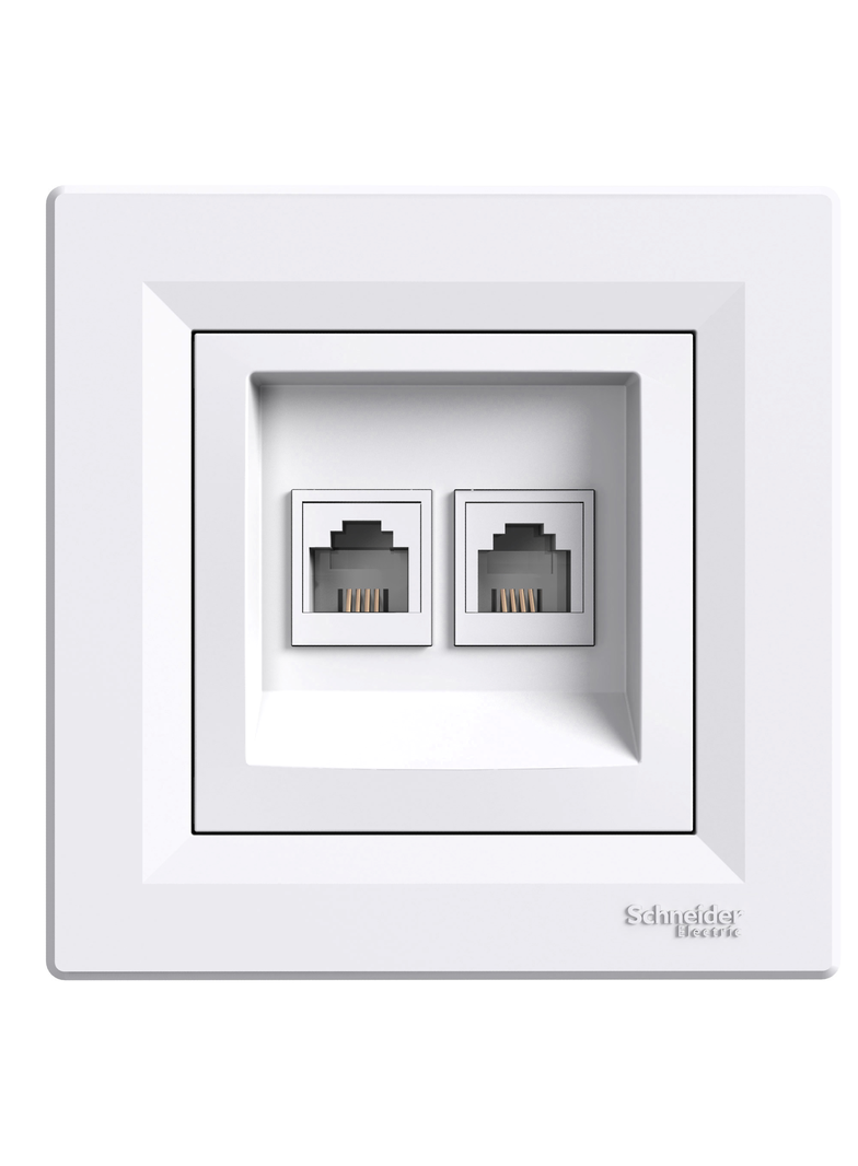 Asfora, gniazdo telefoniczne 2x RJ11, biały