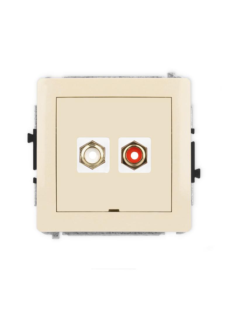 DECO Mechanizm gniazda podwójnego RCA, bez pola opisowego (typu cinch - biały i czerwony, pozłacany)