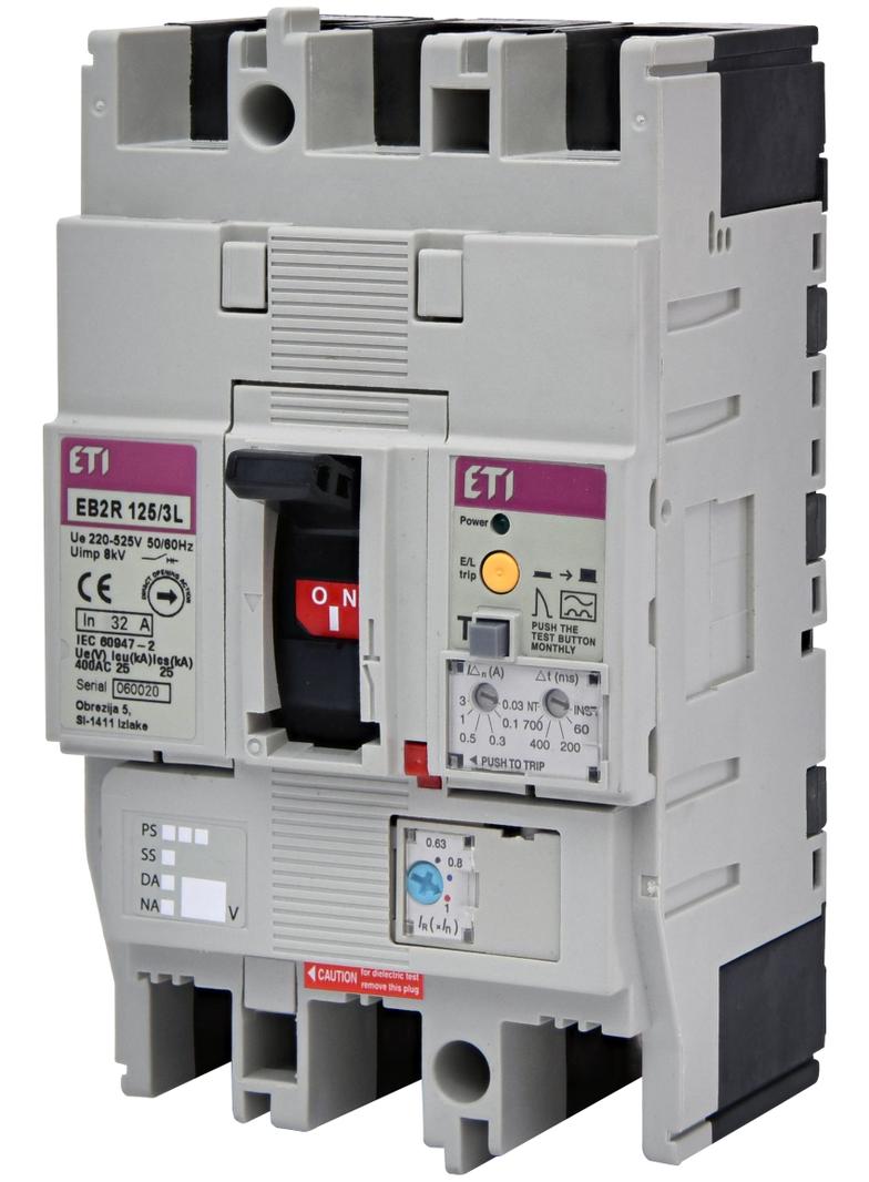 Wyłącznik 3P 25kA z blokiem różnicowoprądowym EB2R 125/3L 32A 3P 004671502 ETI