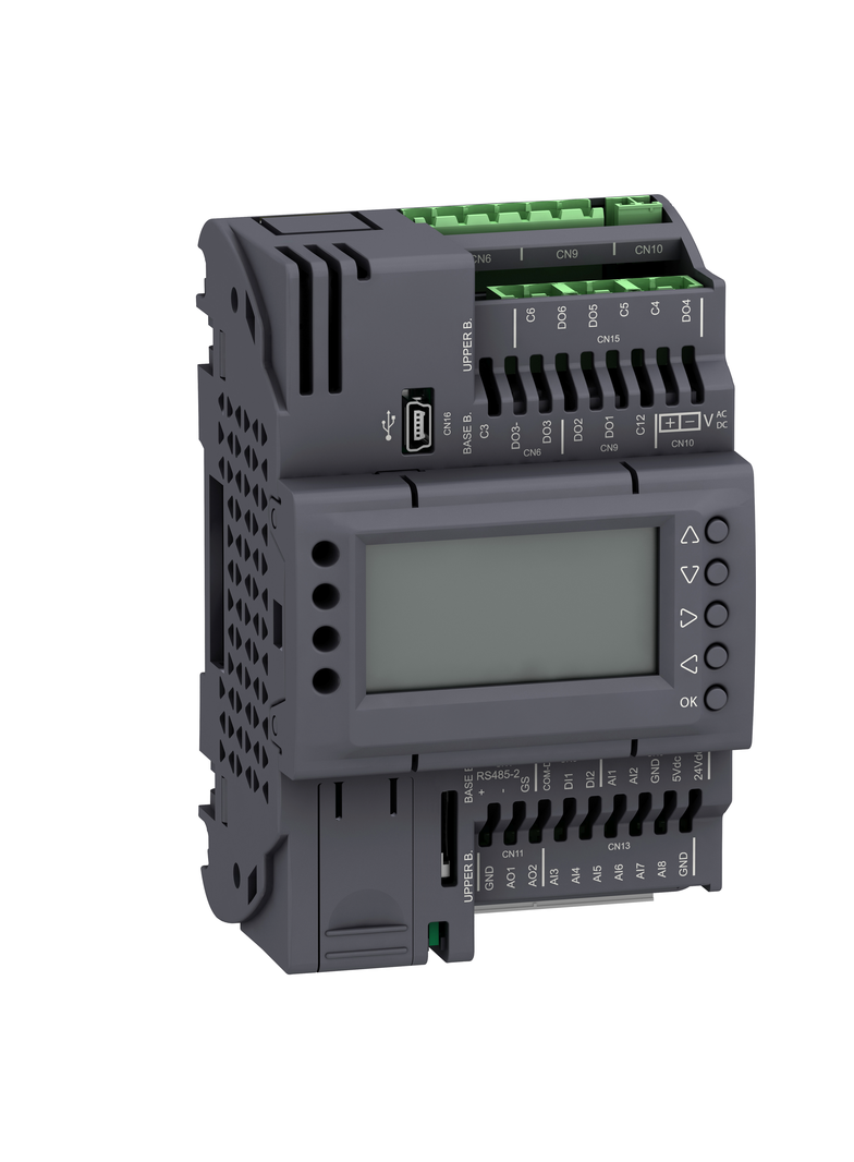 Modicon M172, Sterownik PLC HVAC, 2 DI, 8 AI, 6 DO, 2 AO, wyświetlacz, CAN, RS485, USB mini B
