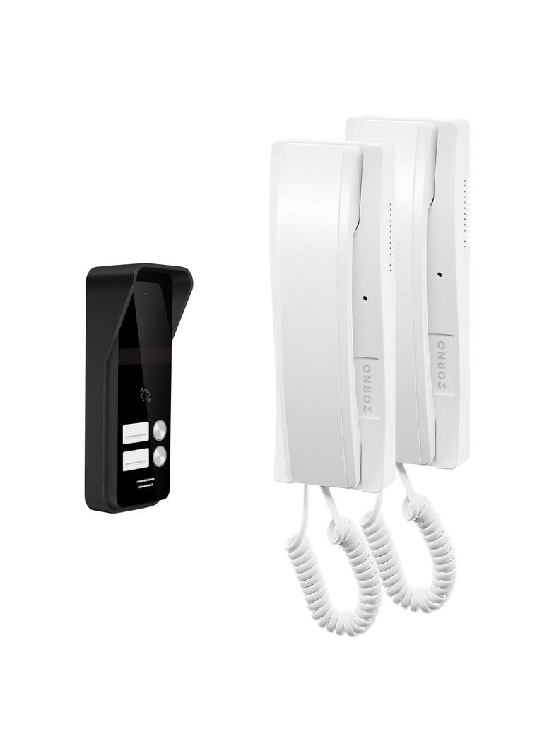 ENIR MULTI, zestaw domofonowy dwurodzinny, 2-żyłowy, zasilacz na szynę DIN, z czytnikiem breloków, b