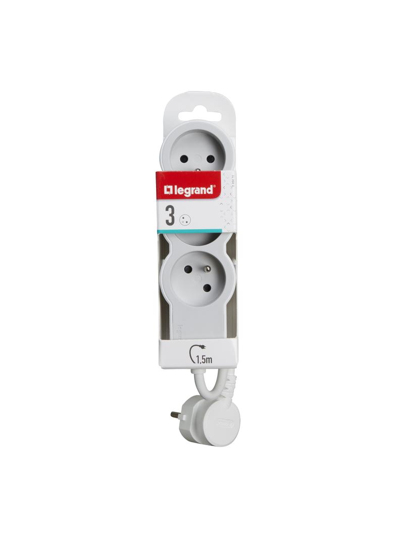 PRZEDŁUŻACZ STANDARD 3X2P+Z, Z PRZEWODEM 1.5 METRA 3X1.0 MM2 - BIAŁY/JASNOSZARY, Legrand