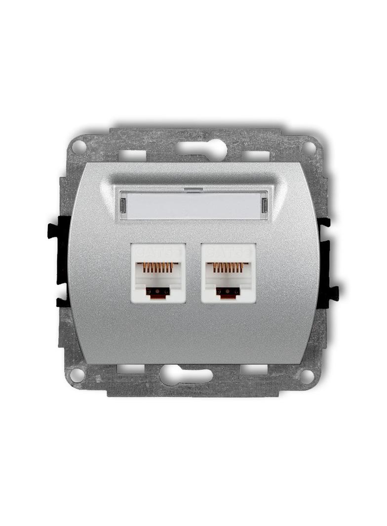 TREND Mechanizm gniazda komputerowego podwójnego 2xRJ45, kat. 6, ekranowany, 8-stykowy srebrny metal