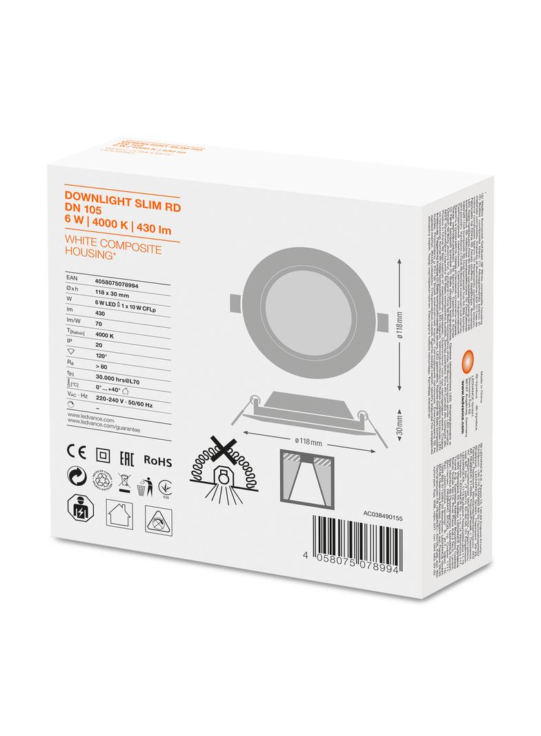 Oprawa DOWNLIGHT SLIM DN105 6W 4000K WT IP20