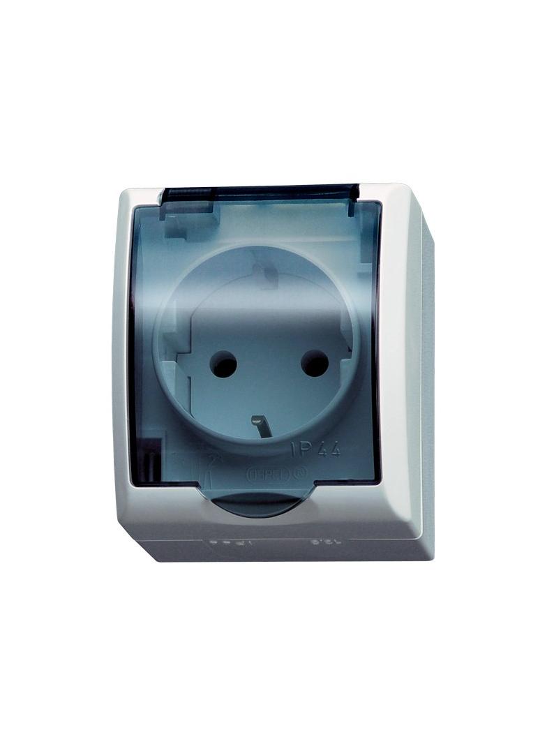 FALA Gniazdo pojedyncze z uziemieniem schuko wieczko przezroczyste - kolor biały