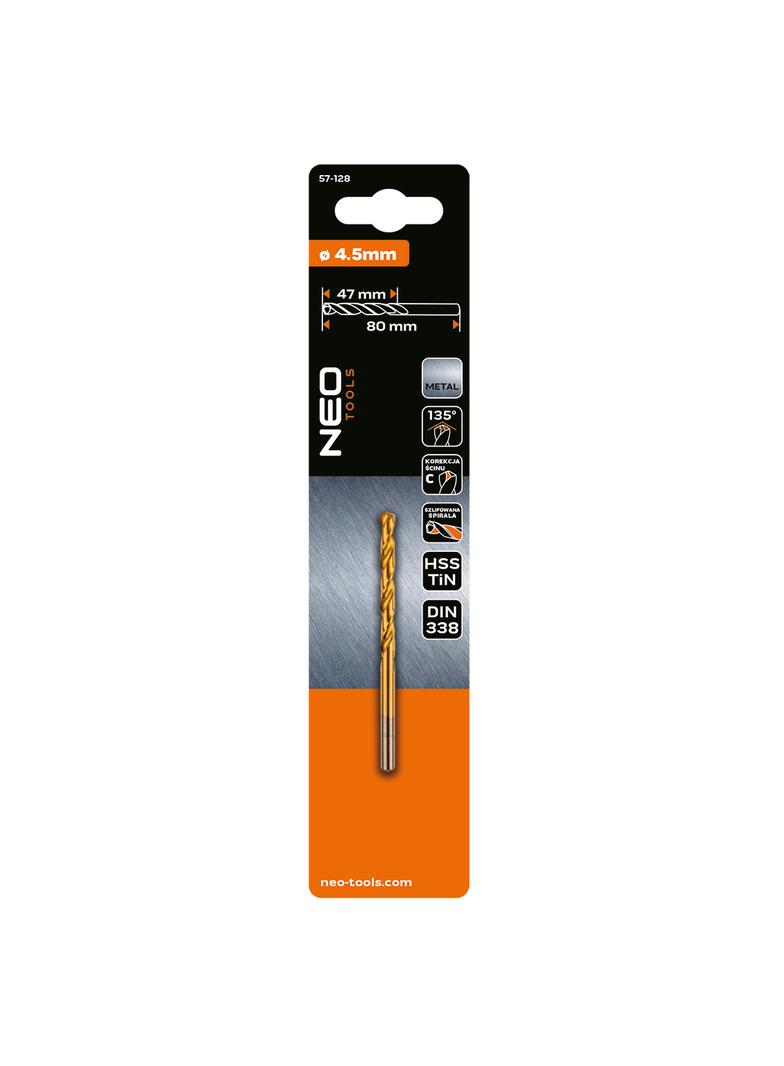 Wiertło do metalu HSS-TiN, 4.5 mm