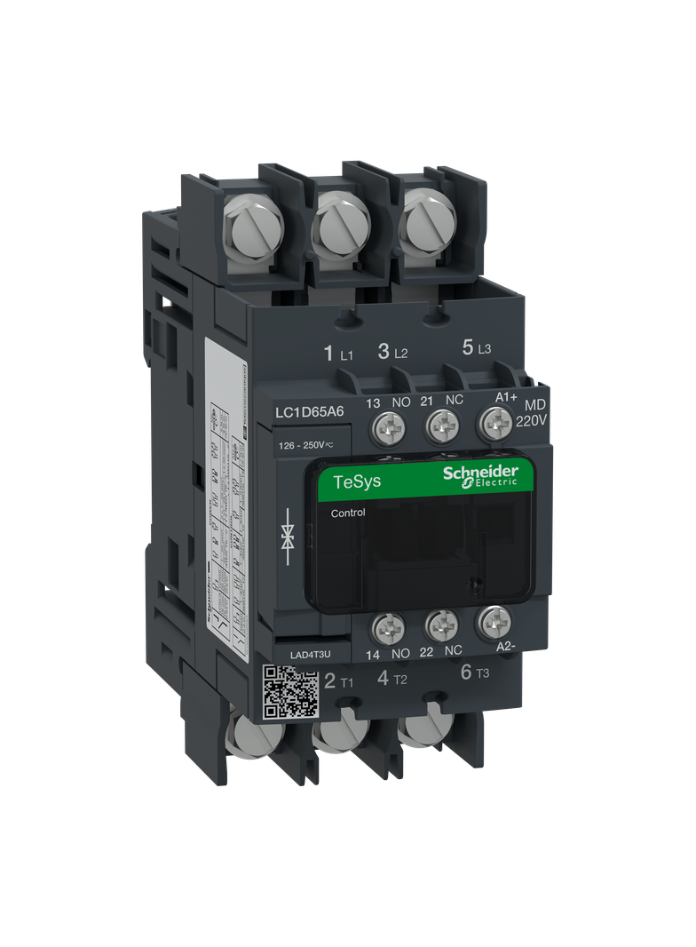 Stycznik mocy I= 65A AC-3, styki pom. 1NC+1NO, nap. cewki 220 V DC LC1D65A6MD SCHNEIDER