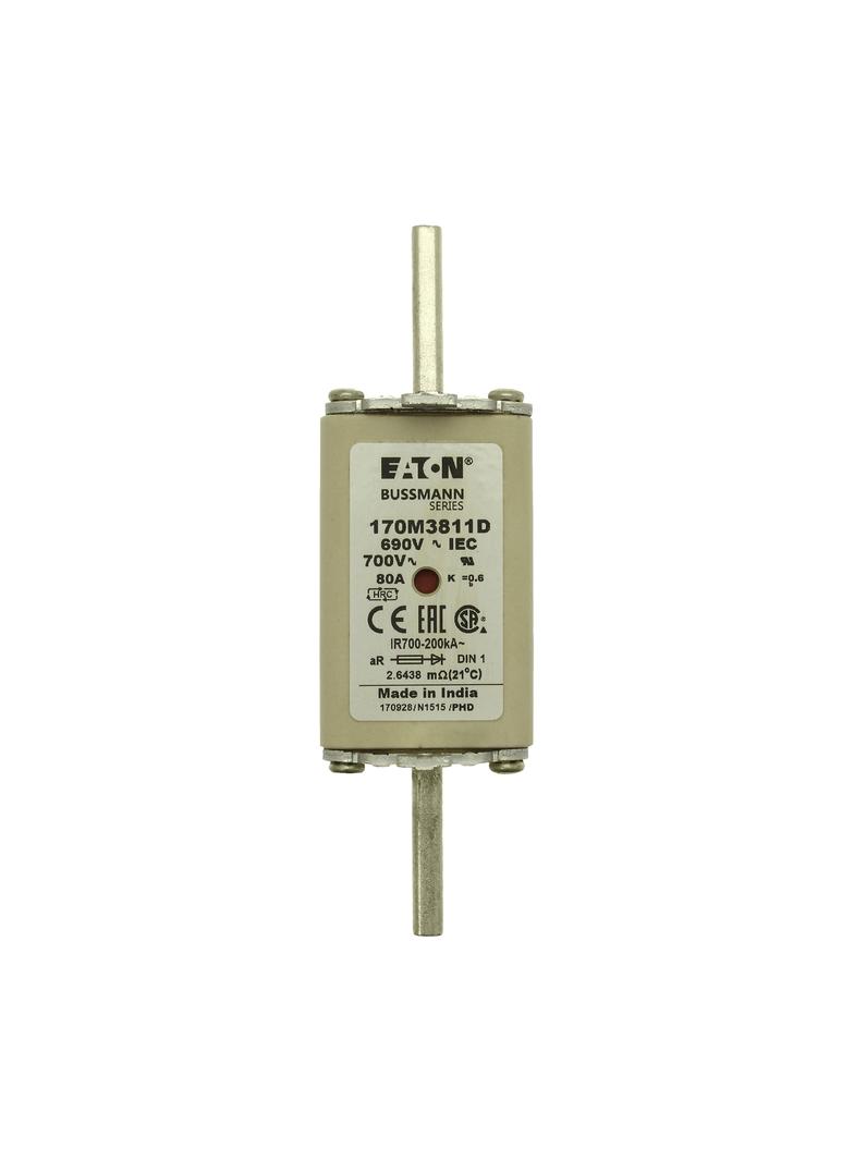 FUSE 80A 690V aR DIN 1 HSDNH Wkładka szybka 80A 690V aR DIN 1 podwójny wskaźnik 170M3811D EATON