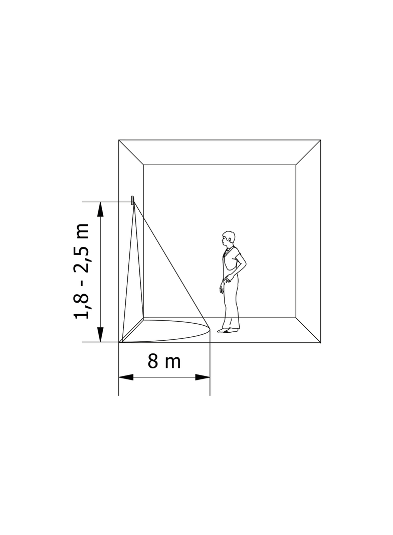 CZUJNIK RUCHU CR-11, MAX 1200W, AC220-240V, 50/60HZ, KĄT DZIAŁANIA 180*, ZASIĘG 2-8M ± 1,8- 2,5M, IP
