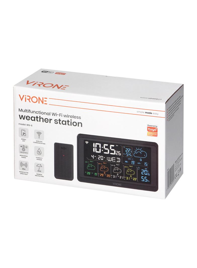 Wielofunkcyjna stacja pogodowa, bezprzewodowa, Wi-Fi, czarna