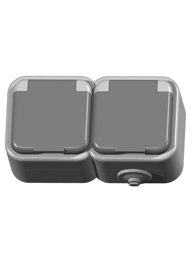 DELFINA Gniazdo podwójne z uziemieniem wieczko w kolorze wyrobu - kolor szary