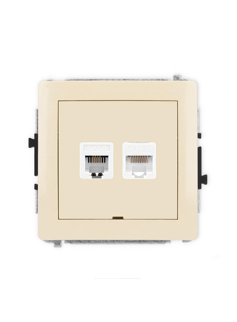 DECO Mechanizm gniazda telefonicznego pojedynczego 1xRJ11 + komputerowego pojedynczego 1xRJ45, kat.