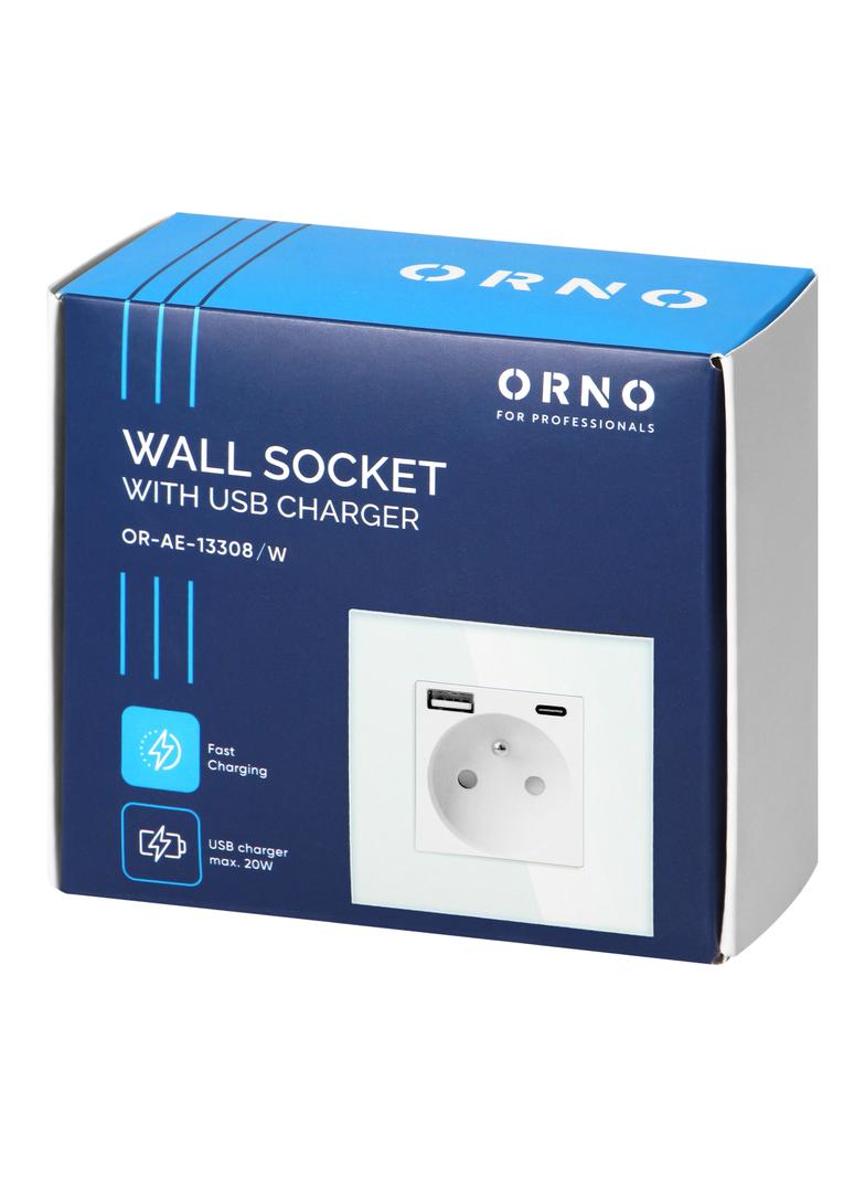 Gniazdo pojedyncze 2P+Z, USB-A + USB-C, PD, max. 20W, biały OR-AE-13308/W ORNO
