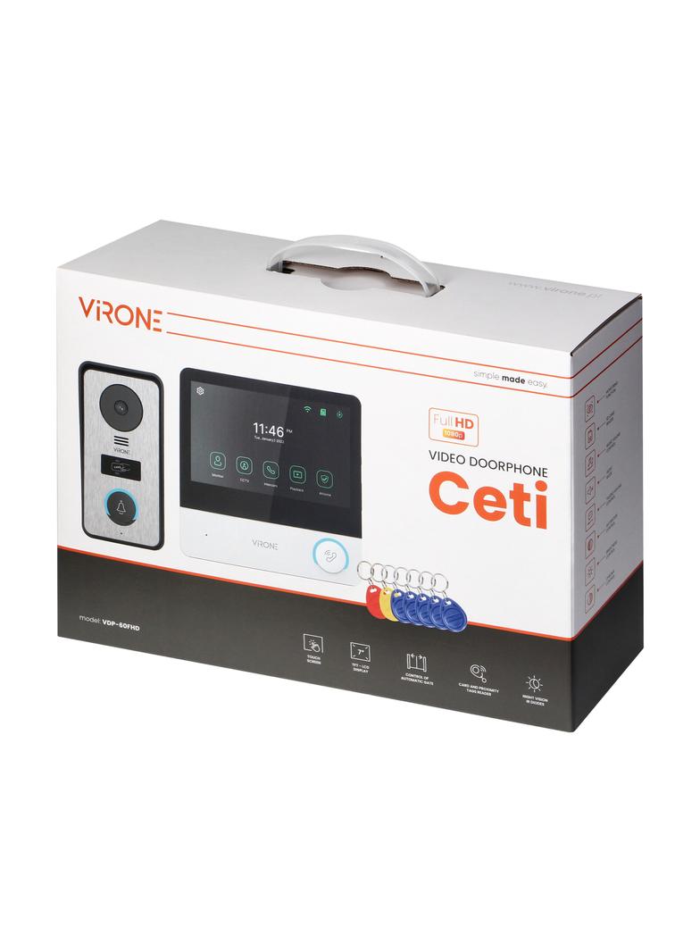 Wideodomofon domofon FULL HD 7 cal polskie menu czytnik RFID daszek furtka + brama CETI VDP-60FHD ORNO