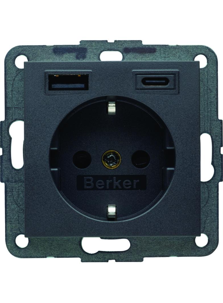 B.x Gniazdo SCHUKO z ładowarką USB A+C 20W PD, antracyt mat