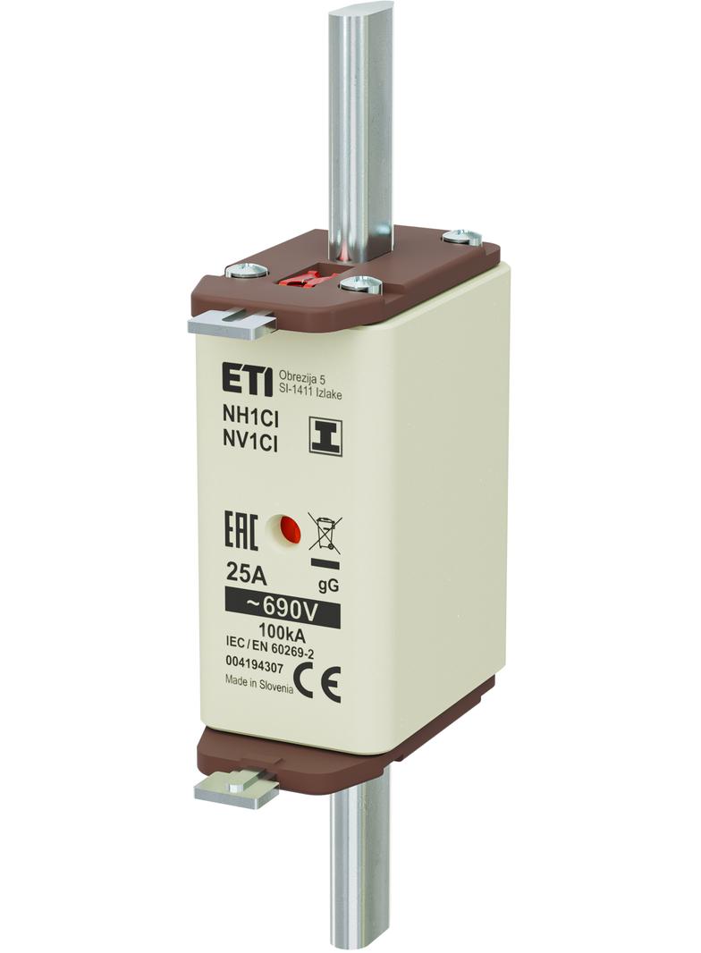 Wkładka topikowa NH zwłoczna KOMBI Zaczepy izolowane NH1C/I gG 25A 690V 004194307 ETI