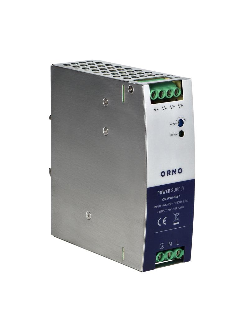 Zasilacz przemysłowy na szynę DIN 24VDC 5A 120W obudowa metalowa OR-PSU-1657 ORNO