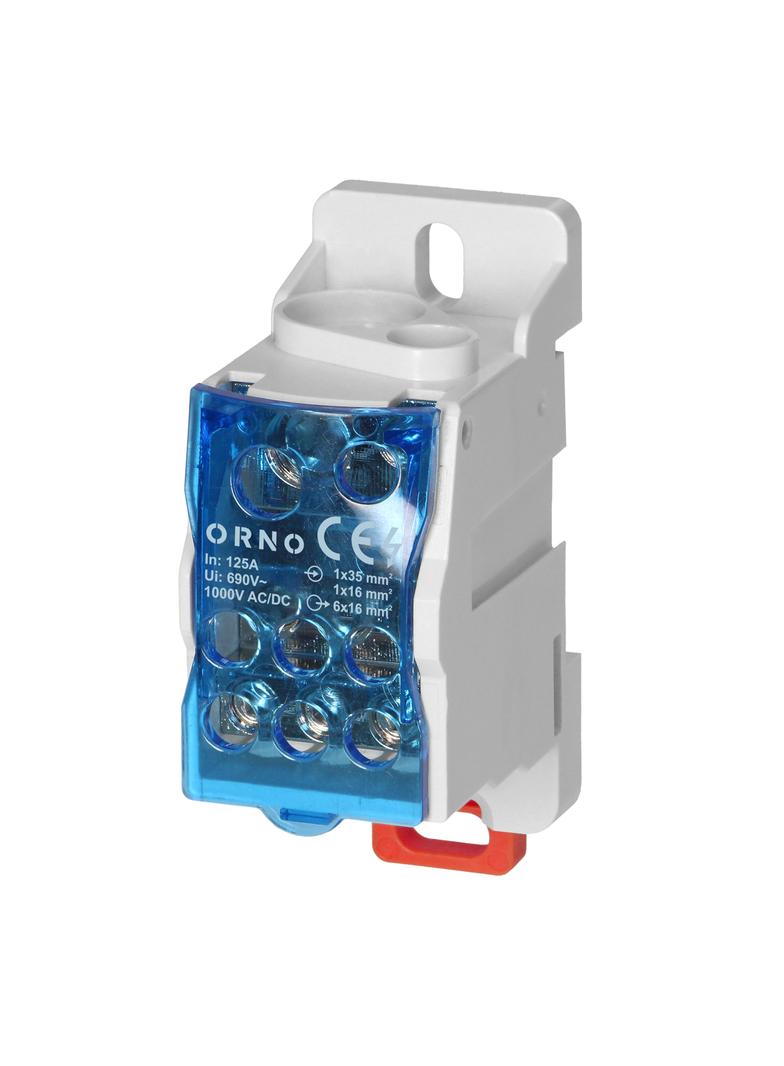 Blok rozdzielczy 125A zaciski wejściowe 1x16 i 1x35mm2 zaciski wyjściowe 6x16mm2,wygodne mocowanie