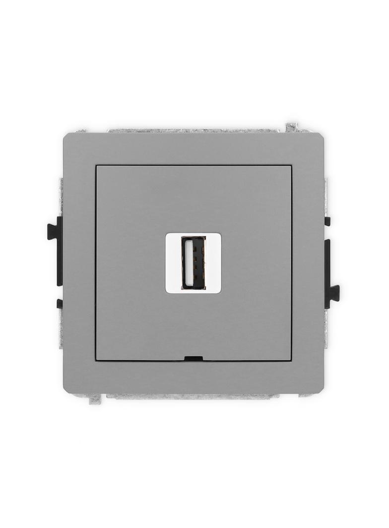 DECO Mechanizm gniazda pojedynczego USB A-A 2.0, bez pola opisowego szary mat