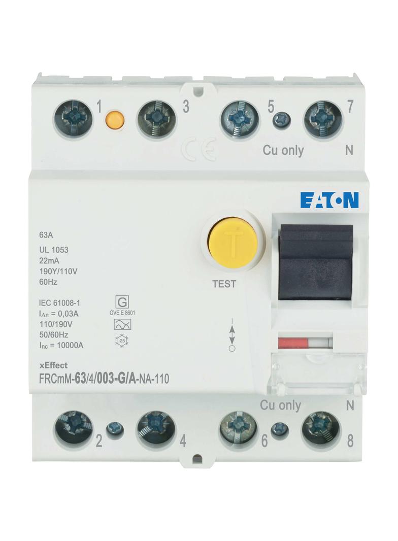FRCMM-63/4/003-G/A-NA-110 Wyłącznik różnicowoprądowy 10kA 110VAC 63A 4P 30mA typ G/A 167707 EATON