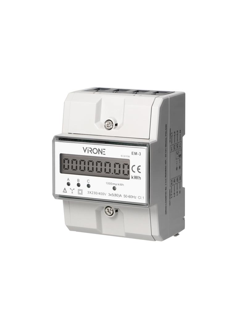 3-fazowy wskaźnik zużycia energii elektrycznej 80A 3 moduły DIN TH-35mm EM-3 ORNO