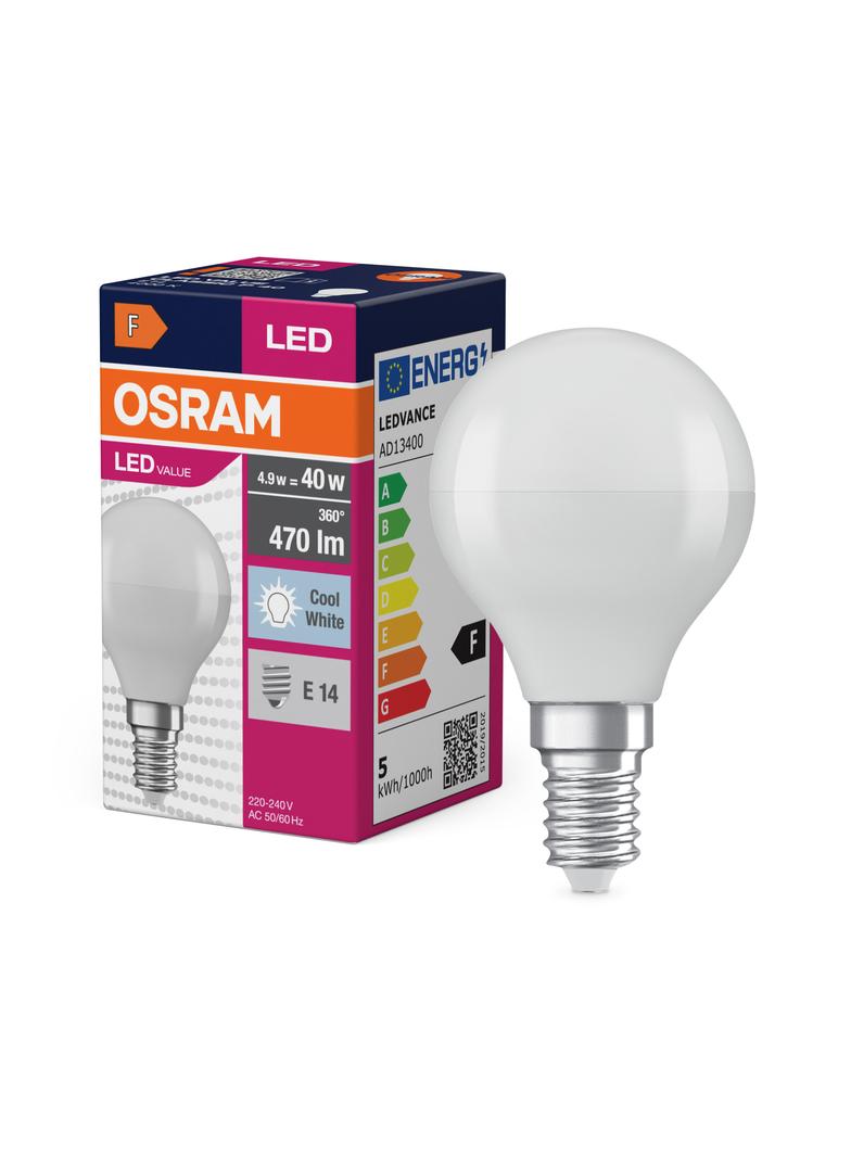 Lampa LED VALUE Classic P40 non-dim plastik 4,9W 840 E14