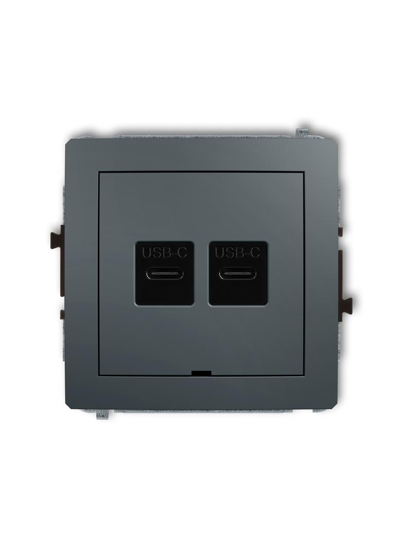 DECO Mechanizm ładowarki USB podwójnej 2xUSB C, 20W max., bez pola opisowego grafitowy mat