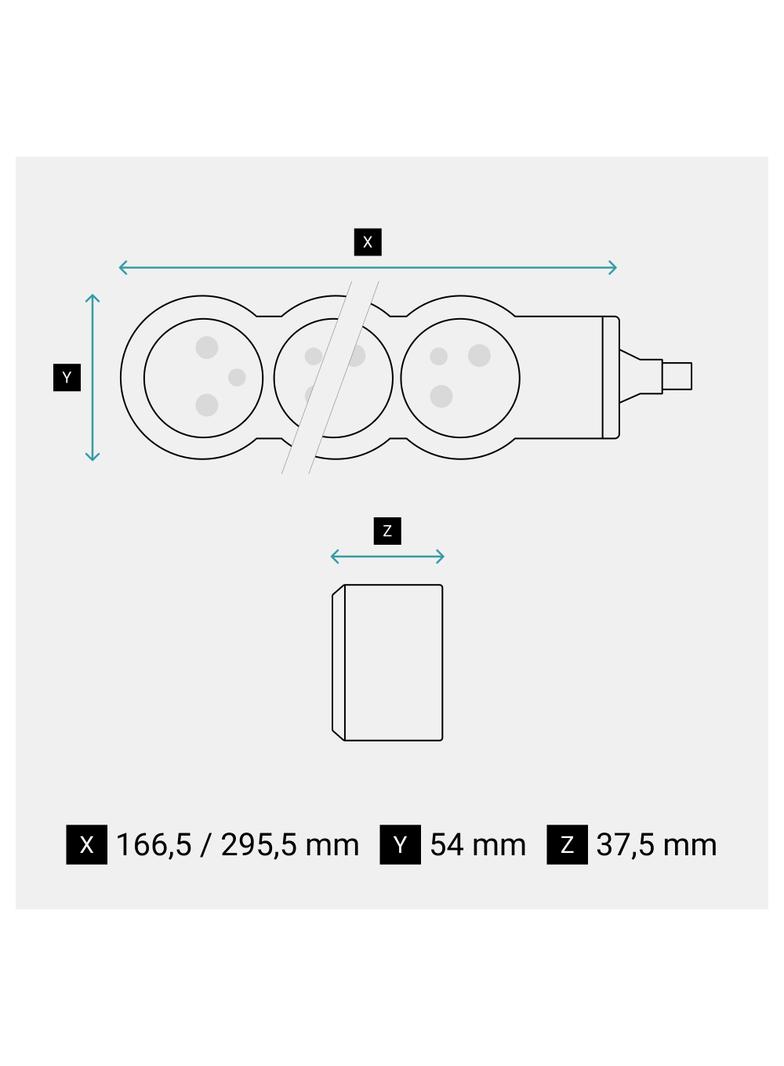 PRZEDŁUŻACZ STANDARD 3X2P+Z, Z PRZEWODEM 1.5 METRA 3X1.0 MM2 - BIAŁY/JASNOSZARY, Legrand
