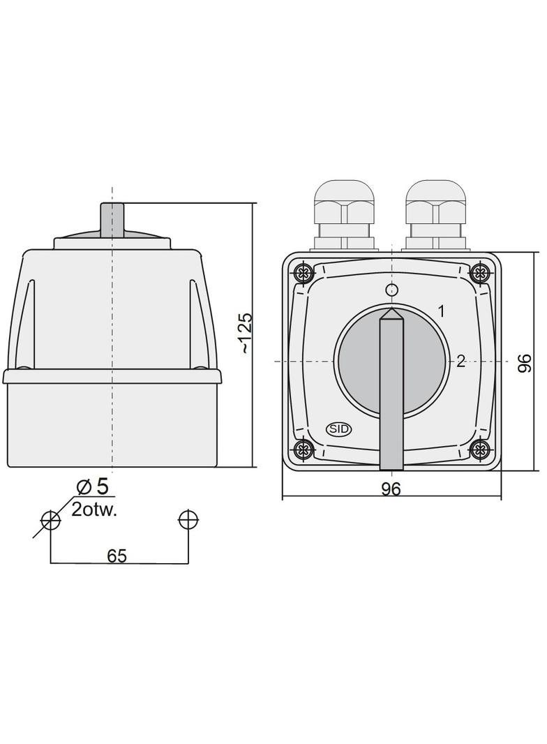 Łącznik krzywkowy 0-1-2 5P 16A w obudowie IP44 Łuk E16-33  951632 ELEKTROMET
