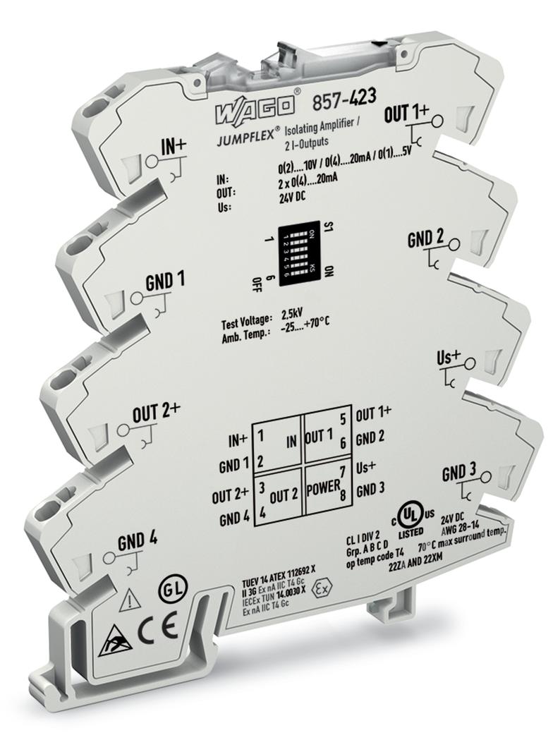 JUMPFLEX przetwornik separacyjny ze wzmocnieniem i podwójnym wyjściem
