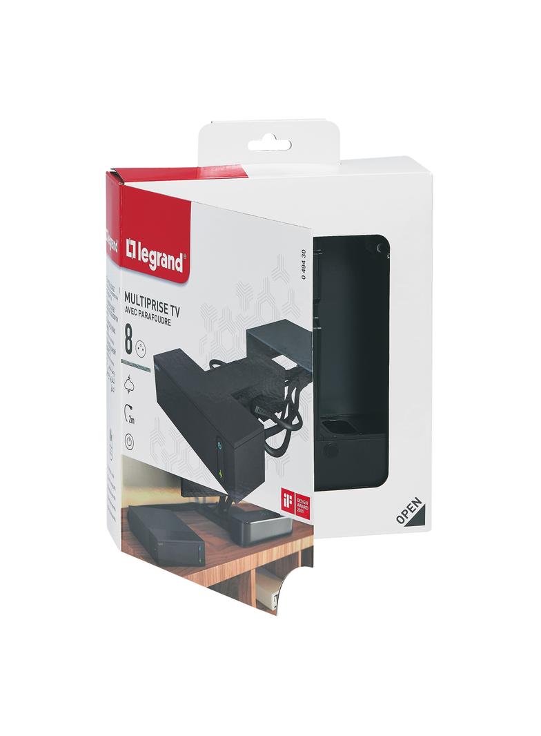 PRZEDŁUŻACZ DO KĄCIKA TV, 4X2P+Z + 4X2P, Z OGRANICZNIKIEM PRZEPIĘĆ, Z PRZEWODEM 2.0 METRA 3X1.5 MM2