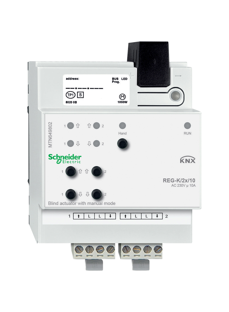 KNX aktor roletowo-żaluzjowy REG-K 2x 10 A jasnoszary z uruchomieniem ręcznym