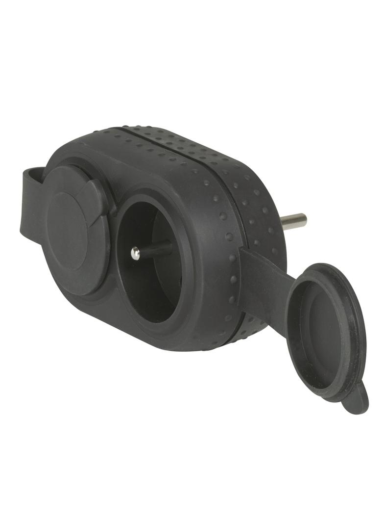 Rozgałęźnik 2-Gniazdowy Z/U Z Zatyczkami IP44 Czarny Helmo 050470 LEGRAND